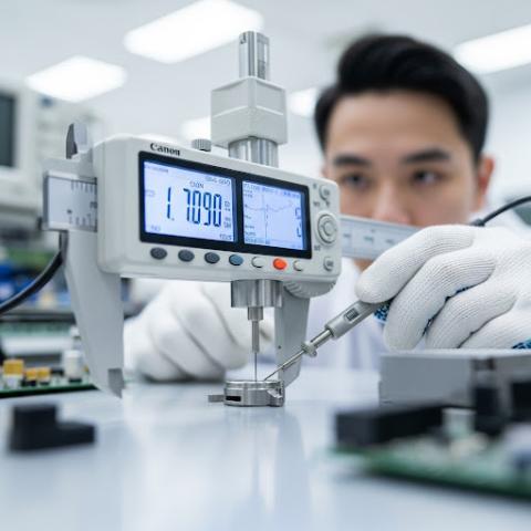 Close-up of measurement instrumentation in use