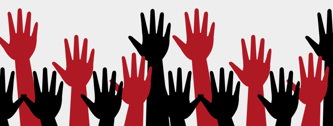 IMS Mentorship program red and black hands waving in the air