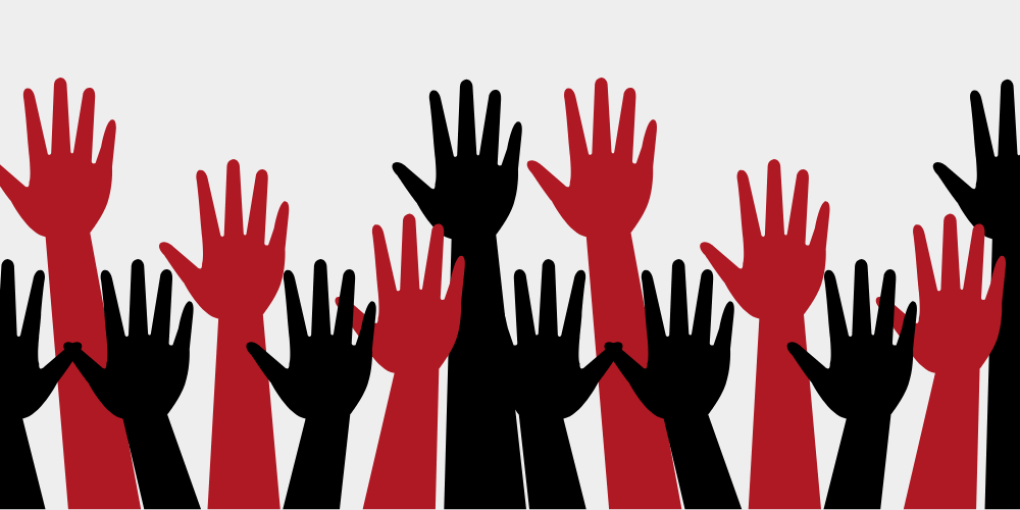 IMS Mentorship program red and black hands waving in the air